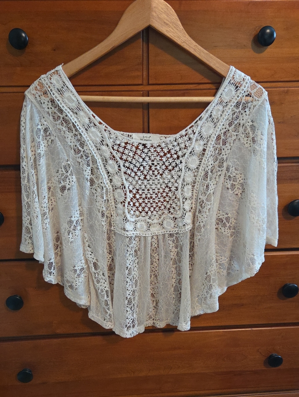 iris Cream Crochet Lace Tunic Top